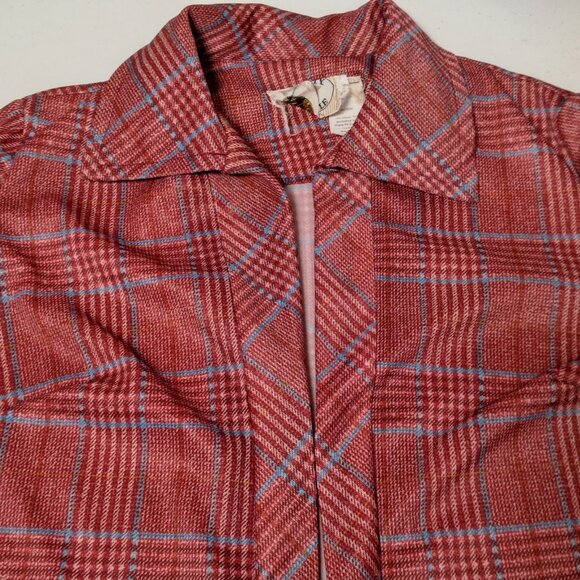 Vintage 1970s Liberty Circle Blouse Size 12 Open Front Shirt Red Plaid Academia - Picture 12 of 13